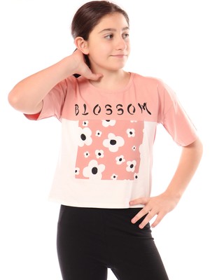 Toontoy Kız Çocuk Baskılı Bisiklet Yaka Kısa Kollu Tişört