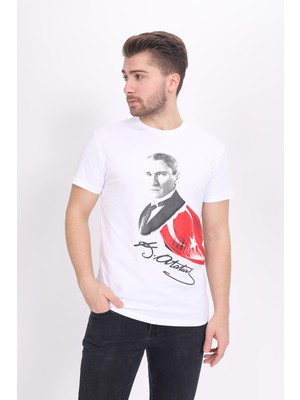 Toontoy Unisex Atatürk Baskılı Bisiklet Yaka Kısa Kollu Tişört