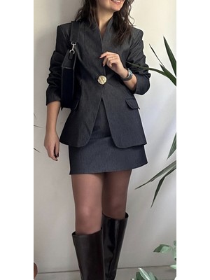 Lasorella Butik Kadın Jean Ceket Etek Takım