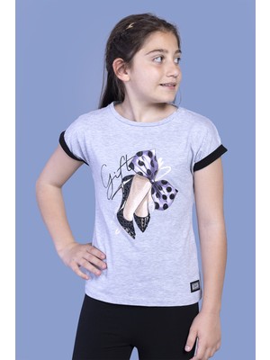 Toontoy Kız Çocuk Baskılı Bisiklet Yaka Kısa Kollu Tişört