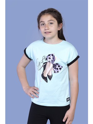 Toontoy Kız Çocuk Baskılı Bisiklet Yaka Kısa Kollu Tişört