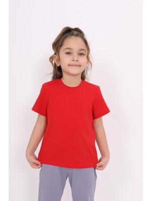 Toontoy Kız Çocuk Bisiklet Yaka Kısa Kollu Tişört