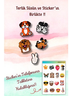 Birikiyedi 5'li Set Jibbitz Terlik Süsü Sevimli Köpekler Temalı Set