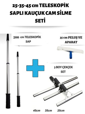 Funflex Cam Silme Seti 3 Boy Çekçek 2 Metre Metal Teleskopik Sap 35 Peluş Pratik Kullanışlı Pencere Yıkama