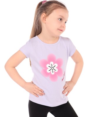 Toontoy Kız Çocuk Baskılı Bisiklet Yaka Kısa Kollu Tişört