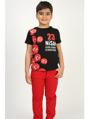 Toontoy Unisex 23 Nisan Baskılı Bisiklet Yaka Kısa Kollu Tişört