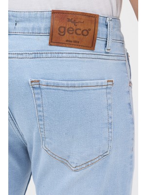 Geco Erkek Slim Fit Dar Kesim Pamuklu Esnek Likralı Denim Jean Kot Pantolon Mavi Düz Desenli