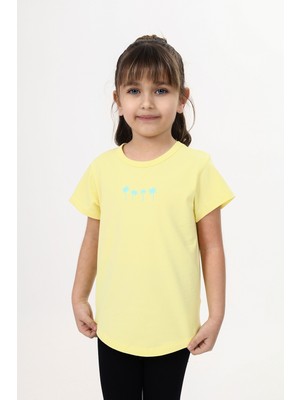 Toontoy Kız Çocuk Baskılı Bisiklet Yaka Kısa Kollu Tişört