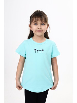 Toontoy Kız Çocuk Baskılı Bisiklet Yaka Kısa Kollu Tişört