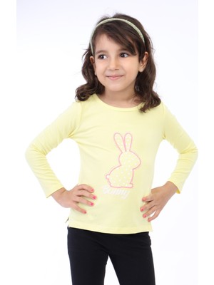 Toontoy Kız Çocuk Baskılı Bisiklet Yaka Uzun Kollu Tişört