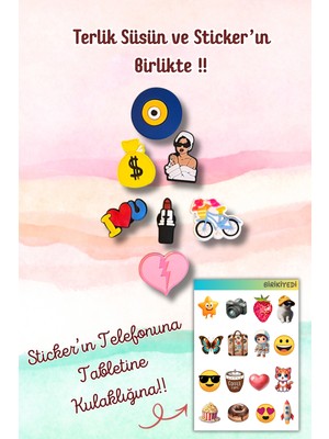 Birikiyedi 7'li Jibbitz Terlik Süsü Dolar,nazar Boncuğu,bisiklet,manifest,zenginlik Temalı