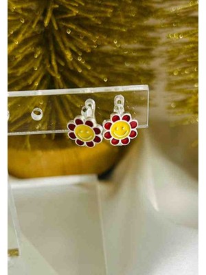 Generic Şık Tasarım 925 Ayar Gümüş Mineli Çocuk Küpe- Model: Kırmızı Papatya