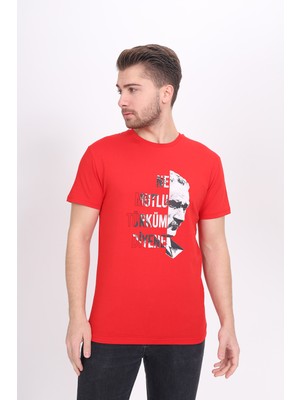 Toontoy Unisex Atatürk Baskılı Bisiklet Yaka Kısa Kollu Tişört