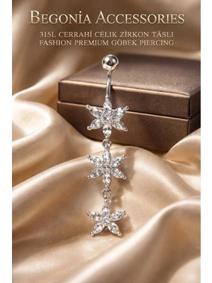 Begonia Accessories 316L Cerrahi Çelik Göbek Piercing Zirkon Taşlı – 2026 Fashion Premium Seri Belly Button Piercing – Kararma Yapmaz, Alerji Karşıtı, Paslanmaz Çelik Göbek Küpesi – Kadın Trend Takı - GP35