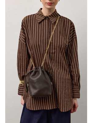 Acı Kahve Bucket Deri Zincirli Çanta