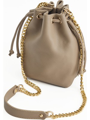 Taş Bucket Deri Zincirli Çanta