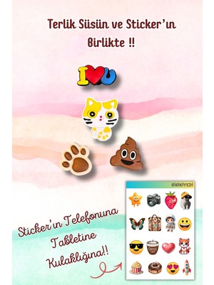 Birikiyedi 4'lü Jibbitz Terlik Süsü I Love You,kedi,pati