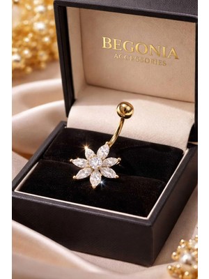 Begonia Accessories 316L Cerrahi Çelik Göbek Piercing Zirkon Taşlı – 2026 Fashion Premium Seri Belly Button Piercing – Kararma Yapmaz, Alerji Karşıtı, Paslanmaz Çelik Göbek Küpesi – Kadın Trend Takı - Gp6