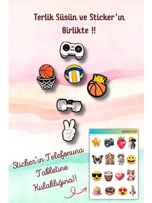 Belirtilmemiş 6'lı Jibbitz Terlik Süsü Pota,voleybol,dambıl