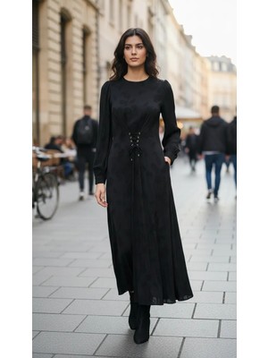 Nuss 2027 Ipek Cupra Elbise - Siyah