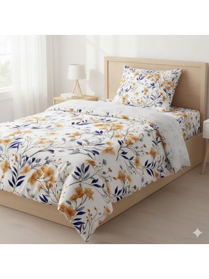 Voddi Tek Kişilik Çiçek Desen Nevresim Seti Çarşafsız 160X220 cm