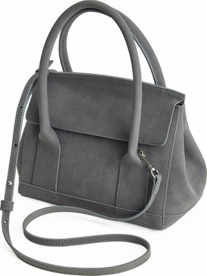 Gri Süet Askılı El Çantası
