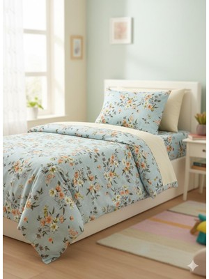 Voddi Tek Kişilik Çiçek Desen Nevresim Seti Çarşafsız 160X220 cm