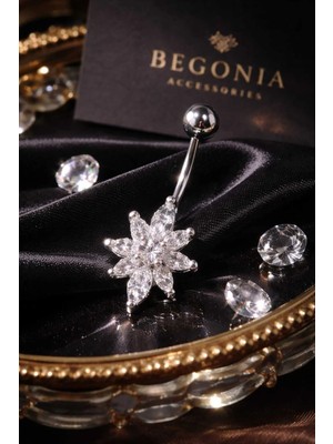 Begonia Accessories 316L Cerrahi Çelik Göbek Piercing Zirkon Taşlı – 2026 Fashion Premium Seri Belly Button Piercing – Kararma Yapmaz, Alerji Karşıtı, Paslanmaz Çelik Göbek Küpesi – Kadın Trend Takı - GP17