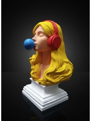 Demirhan3D Ağzında Sakız Patlatan Kız Büstü – 15 cm | Akrilik Boyalı Özgün Pla Dekor Biblo 🎨💋