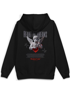 Overoz Melek Heart Of Dreams Sırt Baskılı Kapüşonlu Oversize Sweatshirt Siyah Hoodie 1195