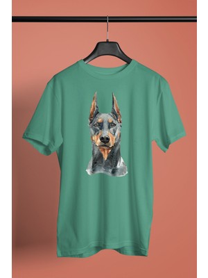 Darkhane Asil Köpek Doberman Unisex Su Yeşili Tişört - T-Shirt UT001