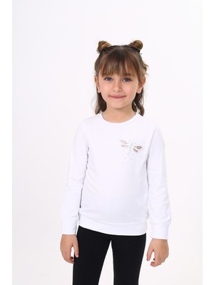 Toontoy Kız Çocuk Baskılı Bisiklet Yaka Uzun Kollu Tişört