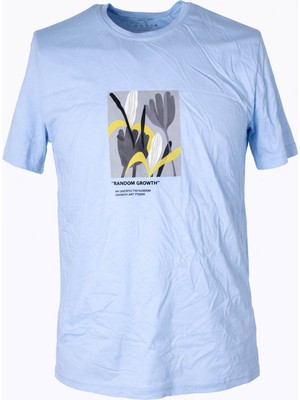 Trender 26Y595000006 Açık Mavi Erkek T-Shirt Random O Yaka Baskıl