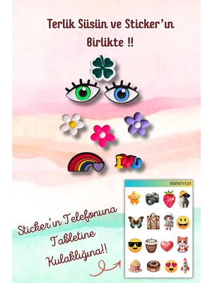 Birikiyedi 8'li Set Jibbitz Terlik Süsü Gözler,çiçek,ı Love You,gökkuşağı,yonca