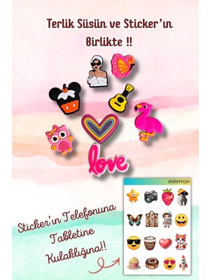 Birikiyedi 8'li Set Jibbitz Terlik Süsü Love,kalp,kelebek,gitar Temalı