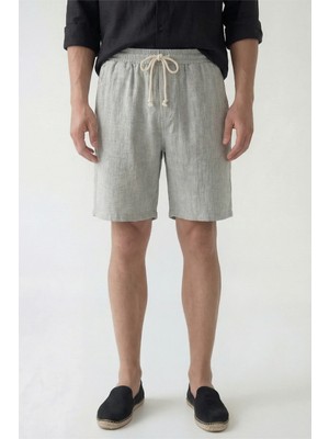 Veleno Erkek Gri Hafif Günlük Keten Müslin Şort Double Paça Arka Cepli