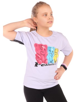 Toontoy Kız Çocuk Baskılı Bisiklet Yaka Kısa Kollu Tişört