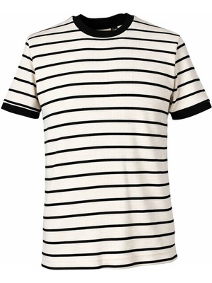 Trender 4038 Ekru Erkek T-Shirt O Yaka Çizgili