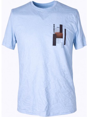 Trender 26Y595000001 Açık Mavi Erkek T-Shirt Desert O Yaka Baskılı