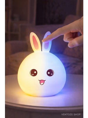 Ventoze Dokunmatik Sevimli Tavşan Gece Lambası | Şarjlı, Renk Değiştiren Silikon Çocuk Odası Masa Lambası