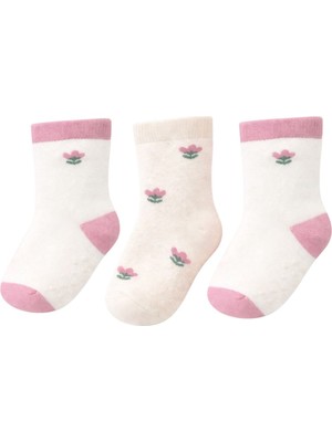 Solde 3 Çift Kız Çocuk Havlu Günlük Çorap – Çiçek Desenli, Kaymaz Tabanlı, Kaliteli