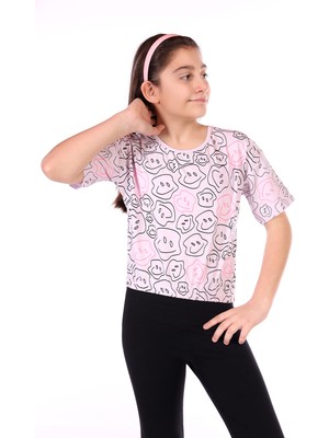 Toontoy Kız Çocuk Baskılı Bisiklet Yaka Kısa Kollu Tişört