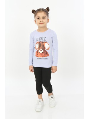 Toontoy Kız Çocuk Baskılı Bisiklet Yaka Uzun Kollu Tişört