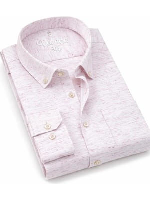 Varetta Erkek Pembe Gömlek Melanjlı Uzun Kollu Cepli Klasik Kesim Yaka Düğmeli