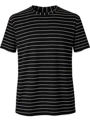 Trender 26YSS9000021 Siyah Erkek T-Shirt Ottoban Çizgili