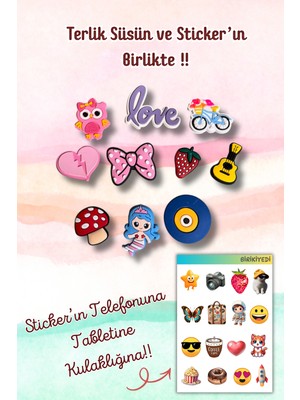 Birikiyedi 10'lu Set Jibbitz Terlik Süsü Gitar,çilek,mantar ,deniz Kızı,nazar Boncuğu