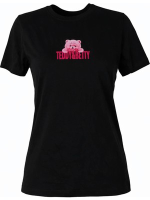 Trender 26YL71595004 Siyah Kadın T-Shirt Ayıcık Baskı