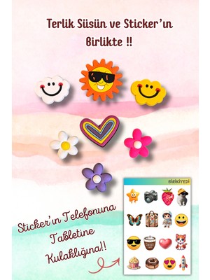 Birikiyedi 7'li Jibbitz Terlik Süsü Güneş,kalp,bulut,çiçek