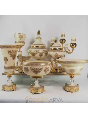 Dekor Arya Dekorarya Milano Krem Salon Aksesuar Seti – 11 Parça