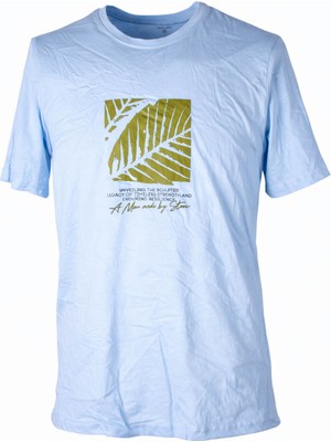 Trender 26Y595000010 Açık Mavi Erkek T-Shirt Yaprak O Yaka Baskılı